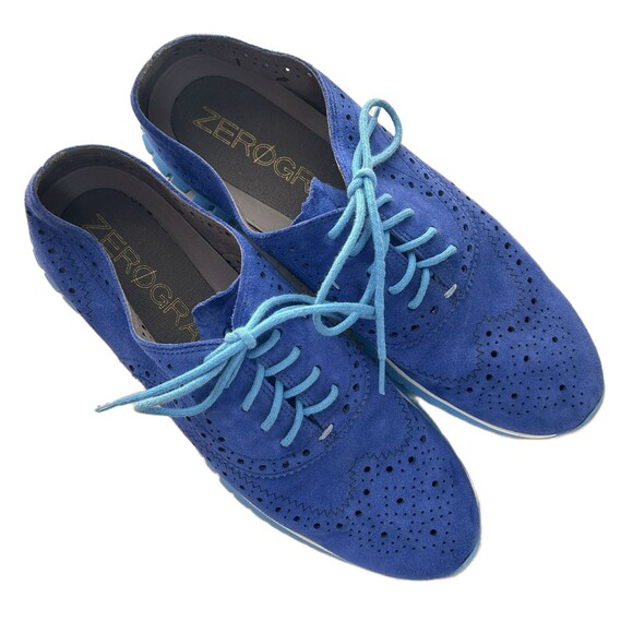 Cole Haan ZeroGrand Shoes Womens 8.5 B Blue Nubuck Leather Wingtip Sneakers - Picture 4 of 9